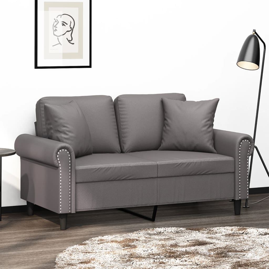 Tweezitsbank met sierkussens 120 cm kunstleer grijs is nu te koop bij PeponiXL, paradijselijk wonen!