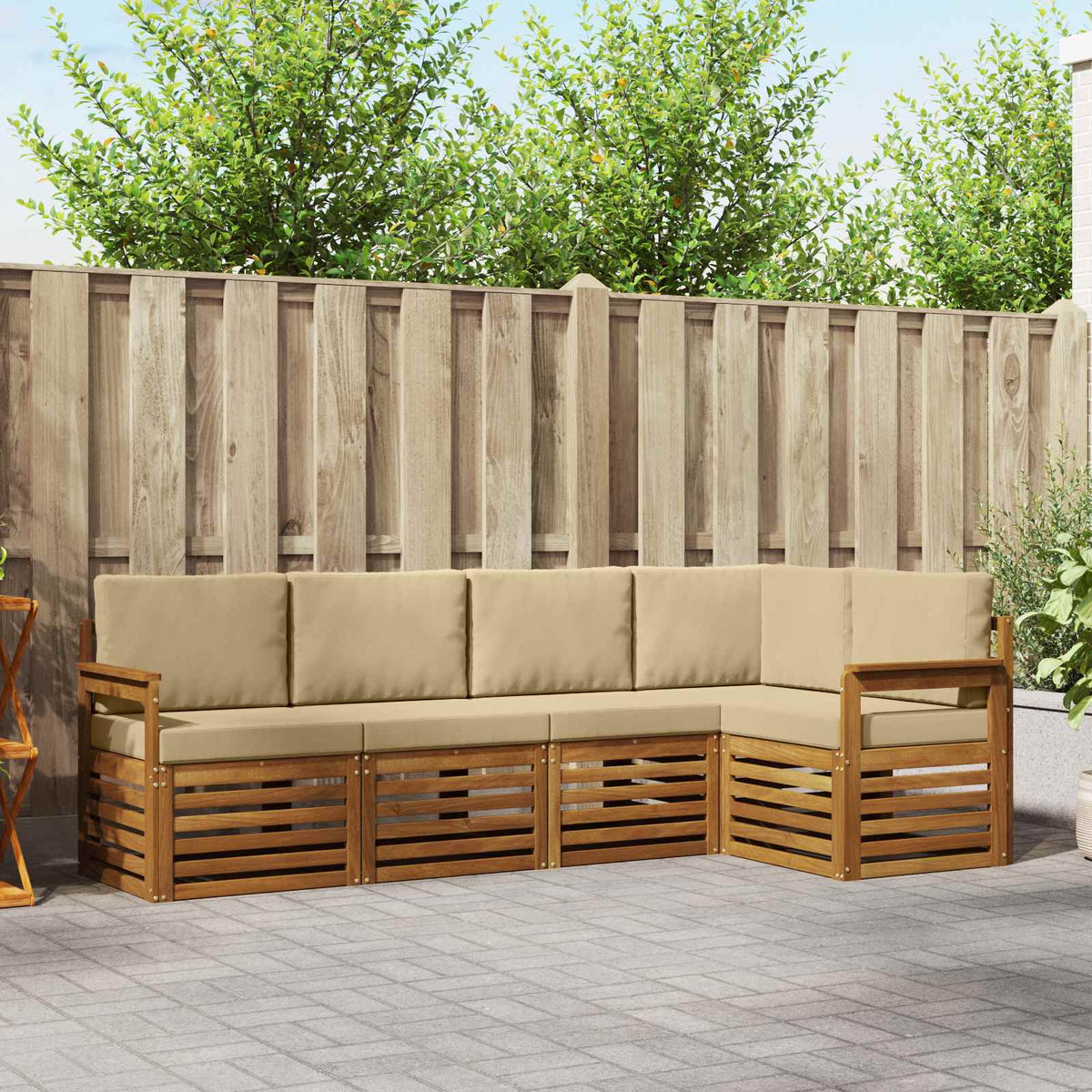 Hoekbank Set 5 pcs Natuurlijk en Beige Massief Acaciahout is nu te koop bij PeponiXL, paradijselijk wonen!