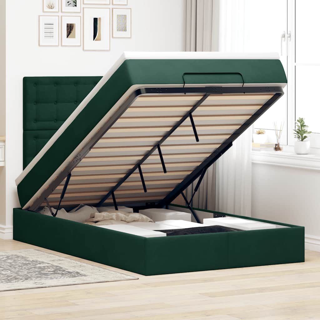 Ottoman bed met matrassen 120x190cm fluweel donkergroen is nu te koop bij PeponiXL, paradijselijk wonen!