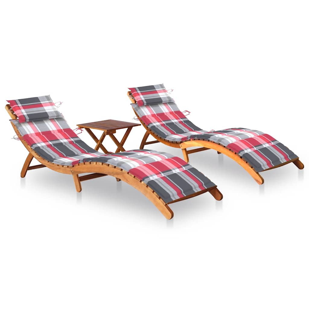 Ligbedden 2 st met tafel en kussens massief acaciahout is nu te koop bij PeponiXL, paradijselijk wonen!