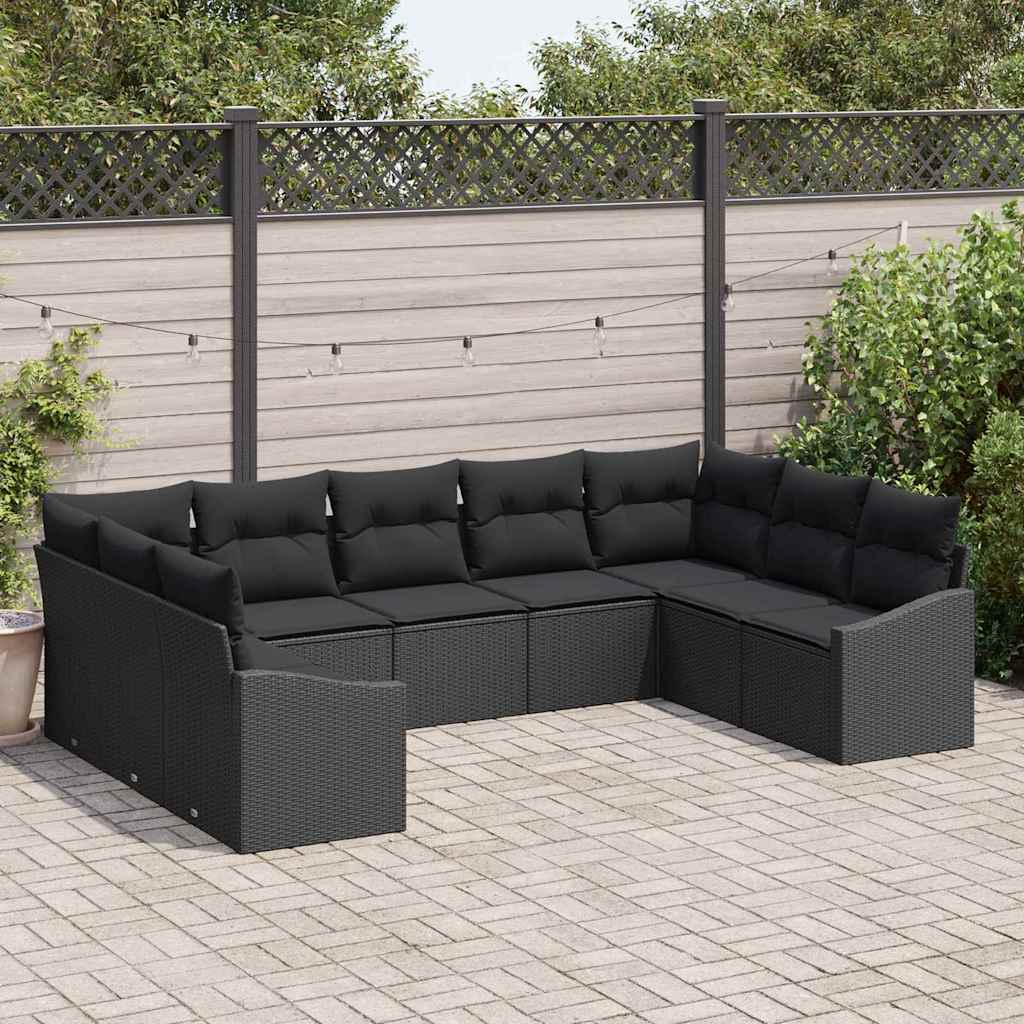Bankstel met kussen 9 pcs Zwart poly rattan is nu te koop bij PeponiXL, paradijselijk wonen!