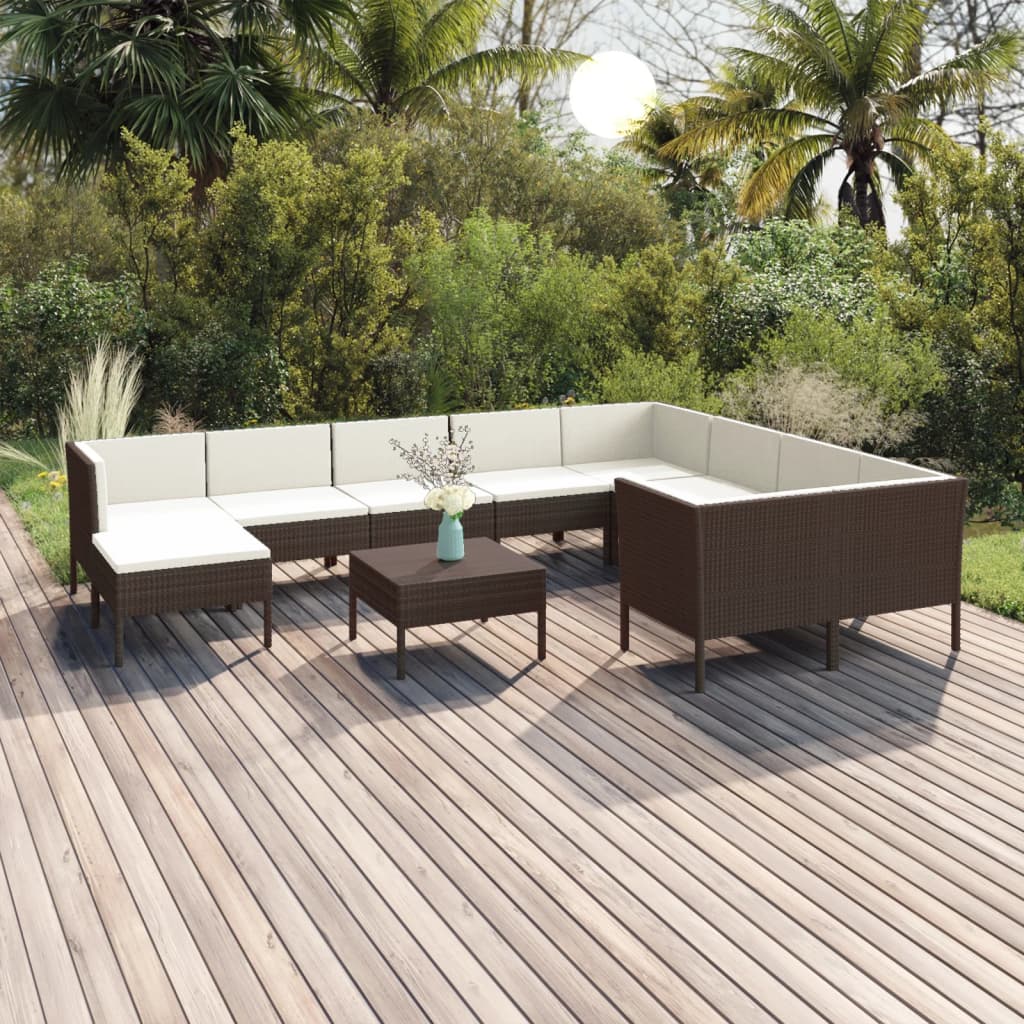 11-delige Loungeset met kussens poly rattan bruin is nu te koop bij PeponiXL, paradijselijk wonen!