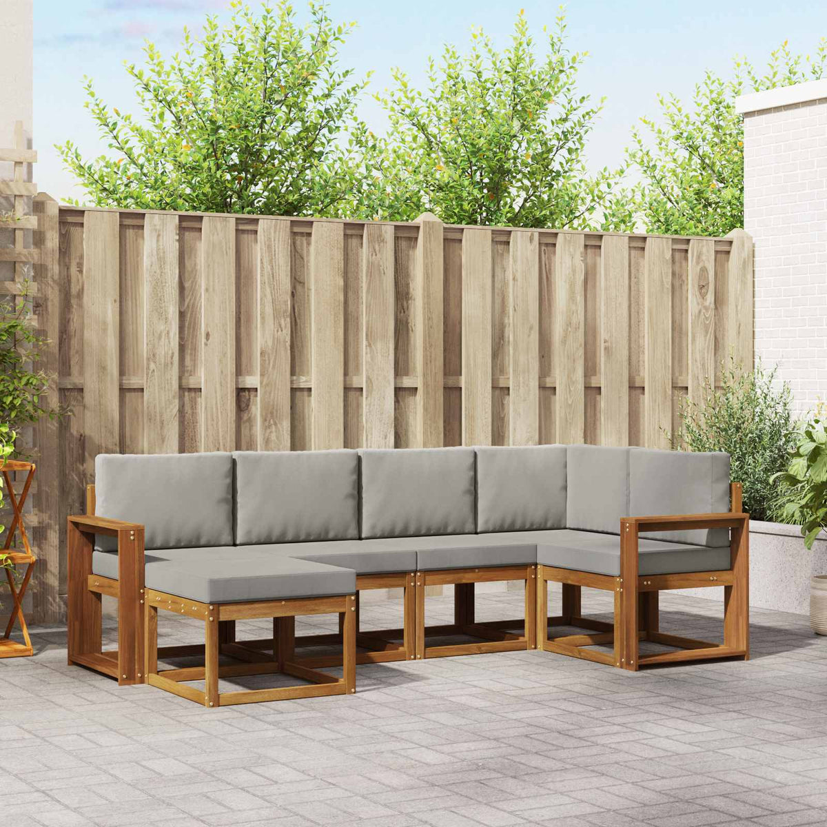 Buiten bankenset met kussen 6 pcs Natuurlijk en Lichtgrijs is nu te koop bij PeponiXL, paradijselijk wonen!