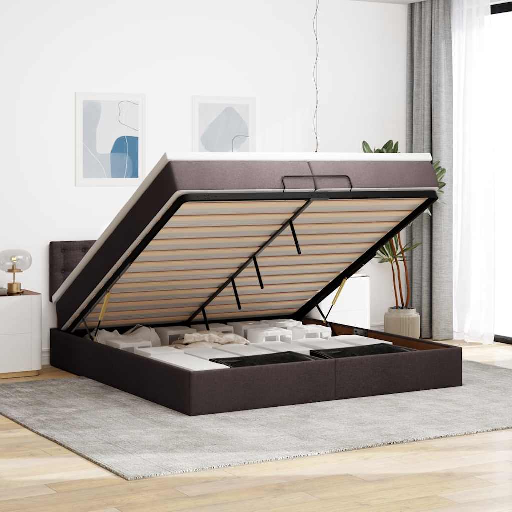 Ottoman bed met matras 200x200 cm stof donkerbruin is nu te koop bij PeponiXL, paradijselijk wonen!