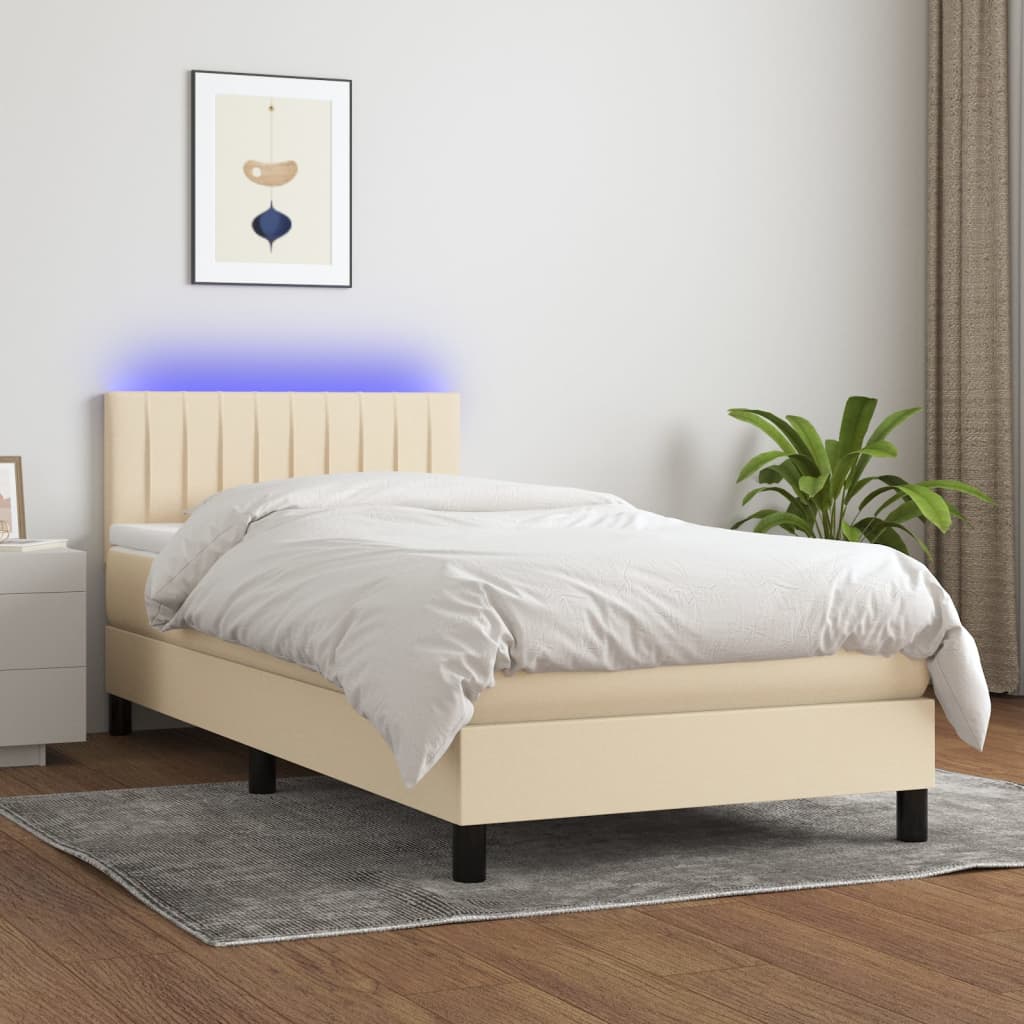 Boxspring met matras en LED stof crèmekleurig 100x200 cm is nu te koop bij PeponiXL, paradijselijk wonen!