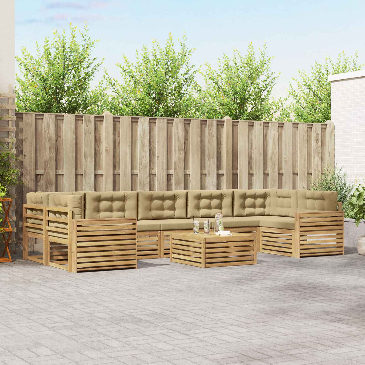 Buiten bankenset 8 pcs Wit en Beige Massief Acaciahout is nu te koop bij PeponiXL, paradijselijk wonen!