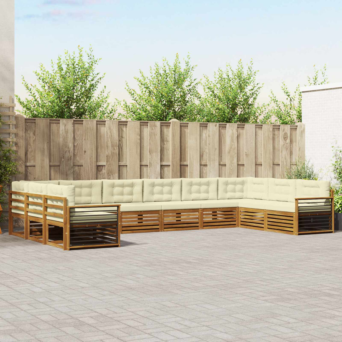 Sofa-Sets 10 pcs Natuurlijk en Crème Massief Acaciahout is nu te koop bij PeponiXL, paradijselijk wonen!