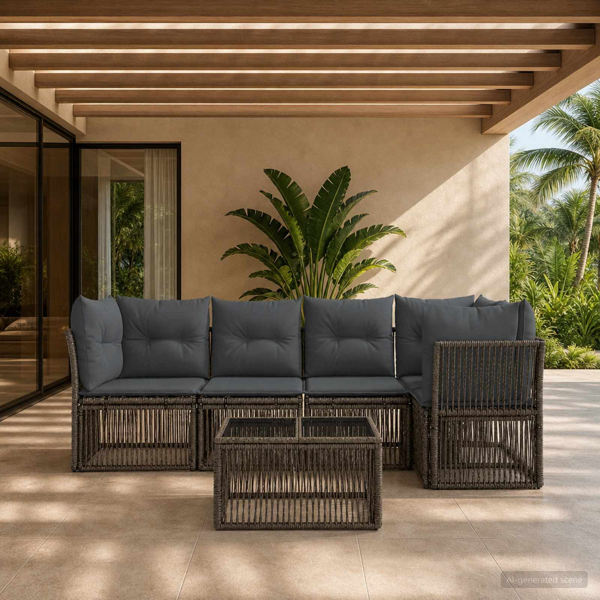 Tuinbankenset 6 pcs Grijs poly rattan is nu te koop bij PeponiXL, paradijselijk wonen!