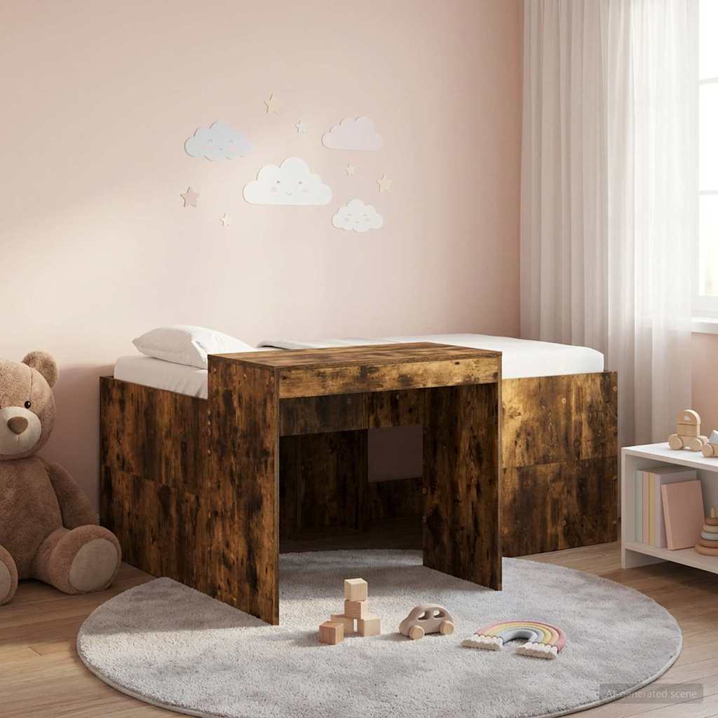 Hoge Bed Frame met Bureau voor Kinderen Gerookt eiken is nu te koop bij PeponiXL, paradijselijk wonen!