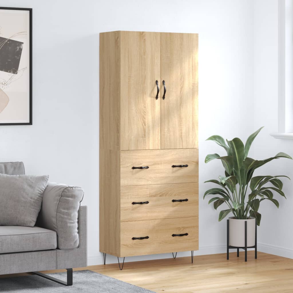 Hoge kast 69,5x34x180 cm bewerkt hout sonoma eikenkleurig is nu te koop bij PeponiXL, paradijselijk wonen!