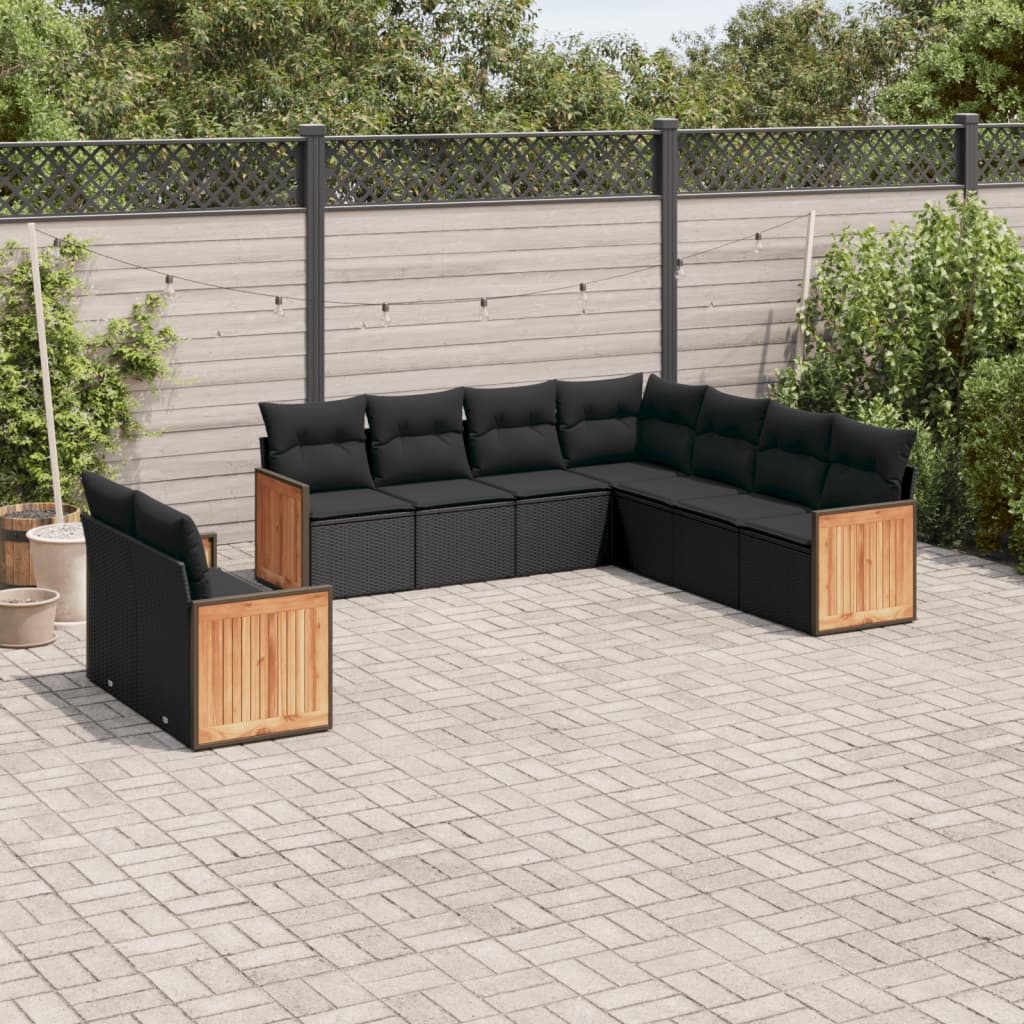 9-delige Loungeset met kussens poly rattan zwart is nu te koop bij PeponiXL, paradijselijk wonen!