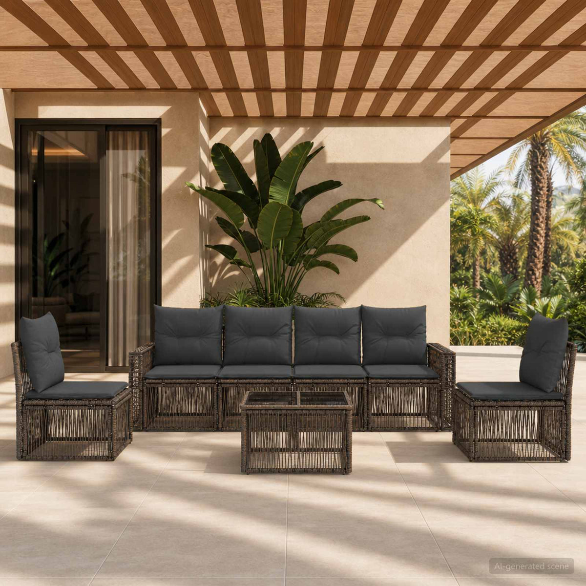 Tuinbankenset 7 pcs Grijs en Donkergrijs poly rattan is nu te koop bij PeponiXL, paradijselijk wonen!