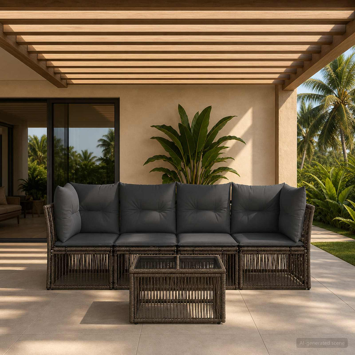Tuinbankenset 5 pcs Grijs poly rattan is nu te koop bij PeponiXL, paradijselijk wonen!