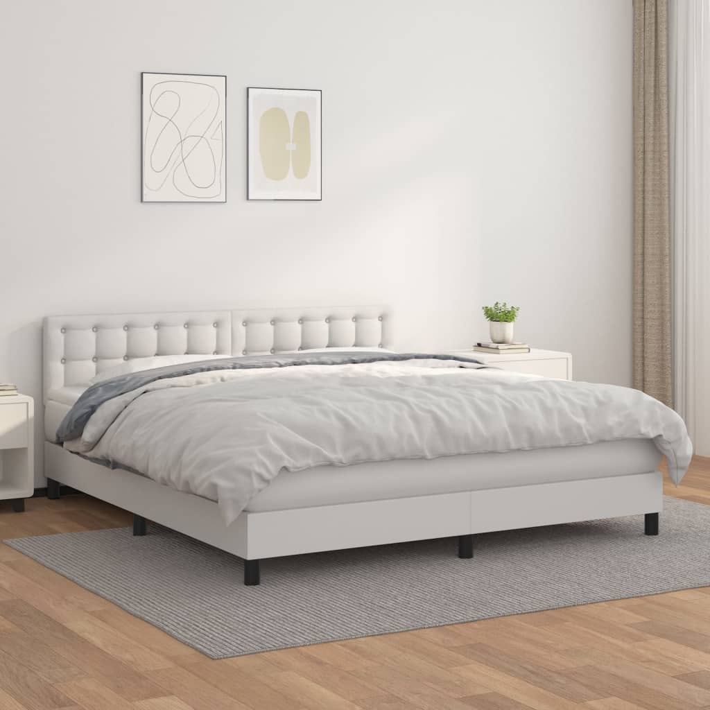 Boxspring met matras kunstleer wit 180x200 cm is nu te koop bij PeponiXL, paradijselijk wonen!
