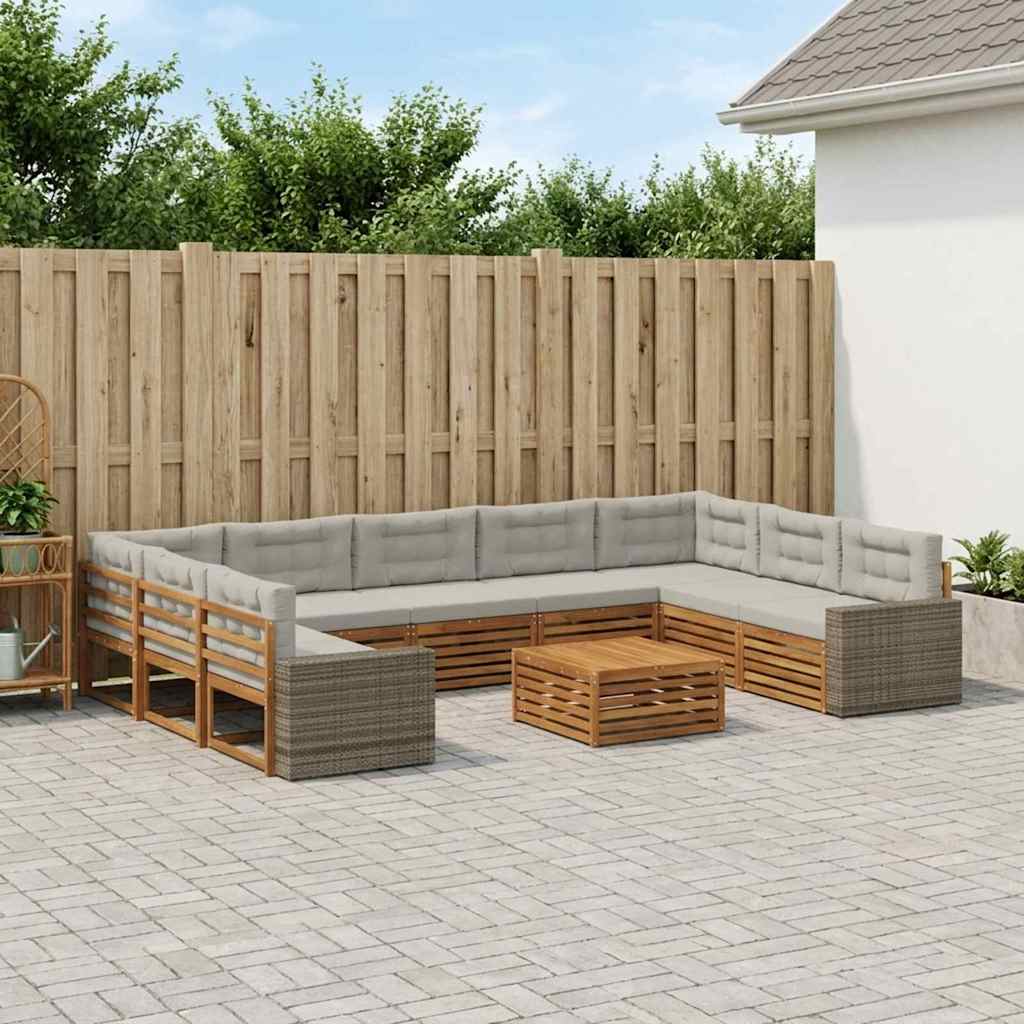 Buiten bankenset met kussen 10 pcs Naturel en lichtgrijs is nu te koop bij PeponiXL, paradijselijk wonen!