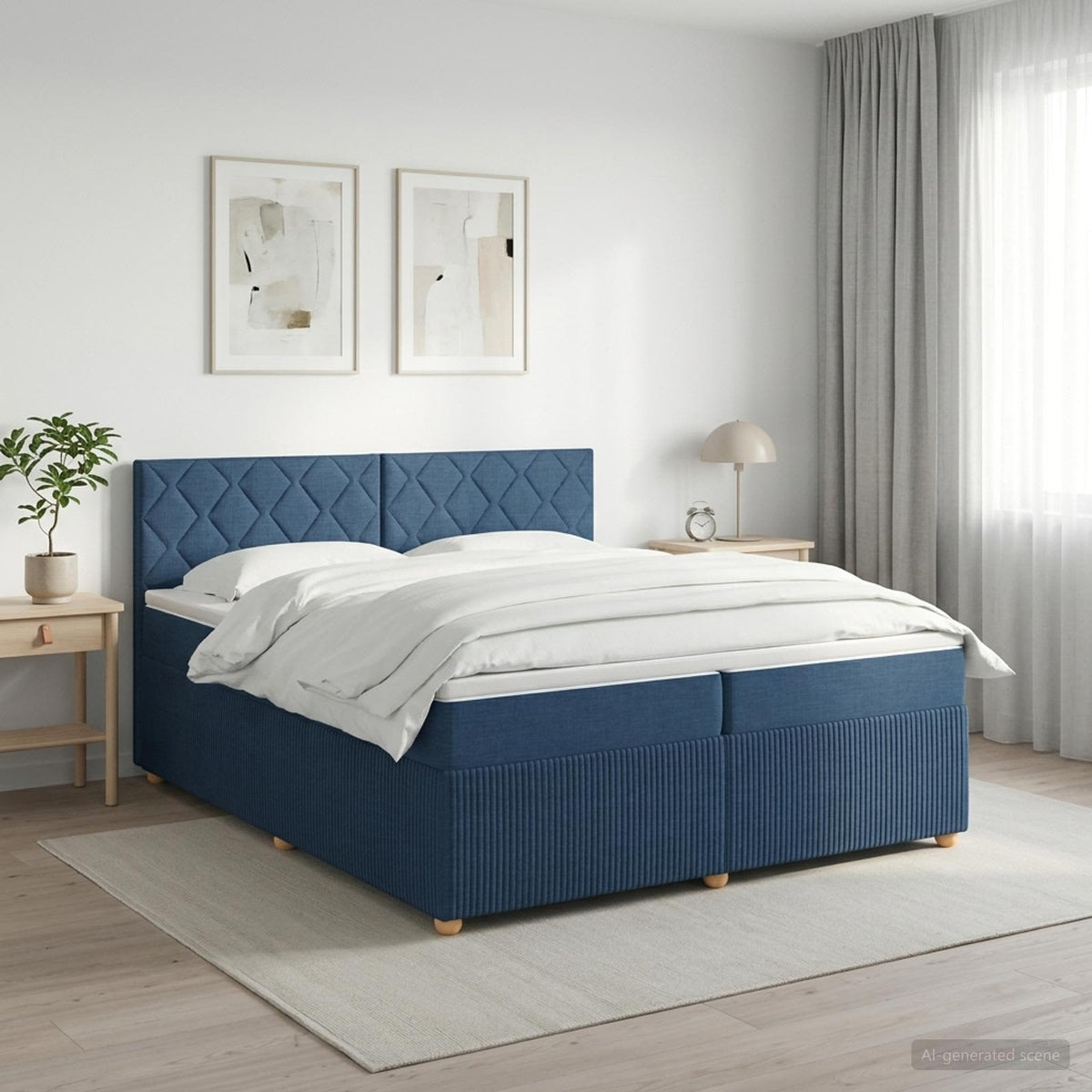 Boxspringbed met matras met hoofdeinde Blauw 200 x 200 cm Stof is nu te koop bij PeponiXL, paradijselijk wonen!