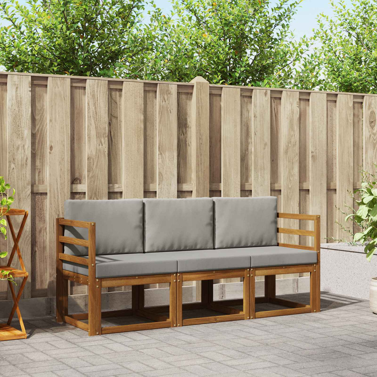 Buiten bankenset met kussen 3 pcs Natuurlijk en Lichtgrijs is nu te koop bij PeponiXL, paradijselijk wonen!