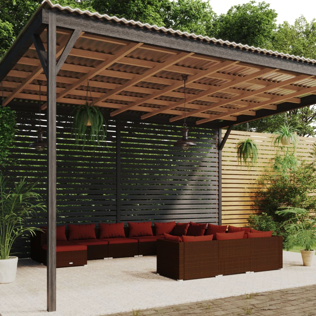 12-delige Loungeset met kussens poly rattan bruin is nu te koop bij PeponiXL, paradijselijk wonen!