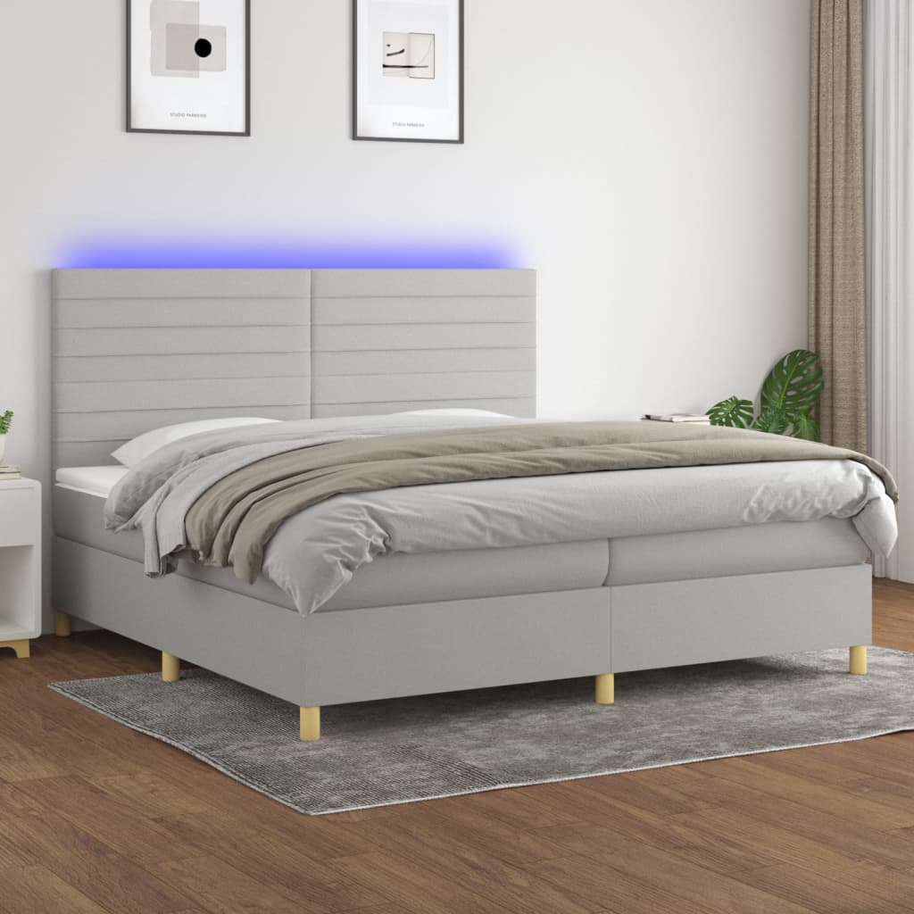 Boxspring met matras en LED stof lichtgrijs 200x200 cm is nu te koop bij PeponiXL, paradijselijk wonen!