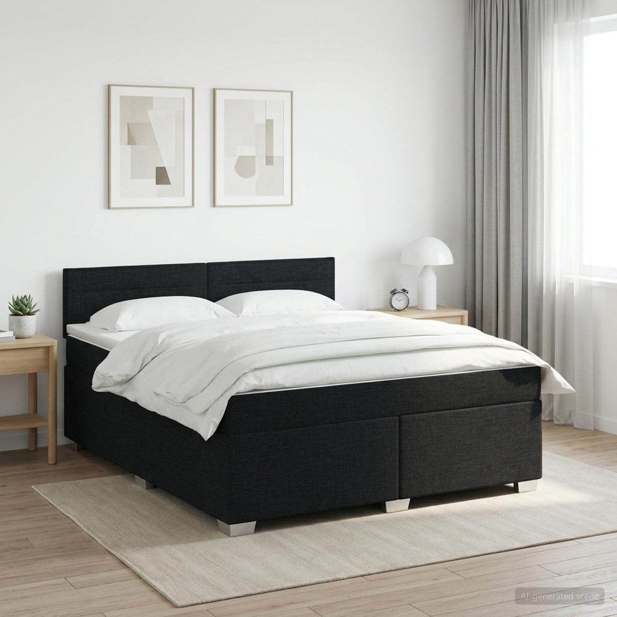 Boxspringbed met matras met hoofdeinde Zwart 140 x 190 cm Stof is nu te koop bij PeponiXL, paradijselijk wonen!
