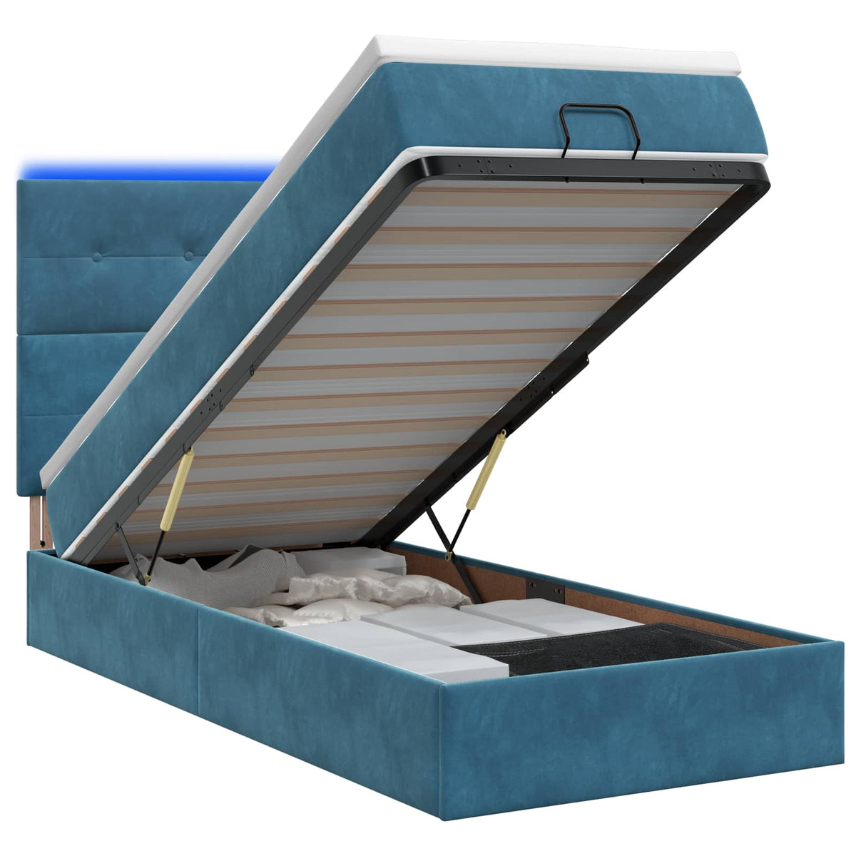 Ottoman Bed met Matrassen en LED Donkerblauw 80 x 200 cm is nu te koop bij PeponiXL, paradijselijk wonen!