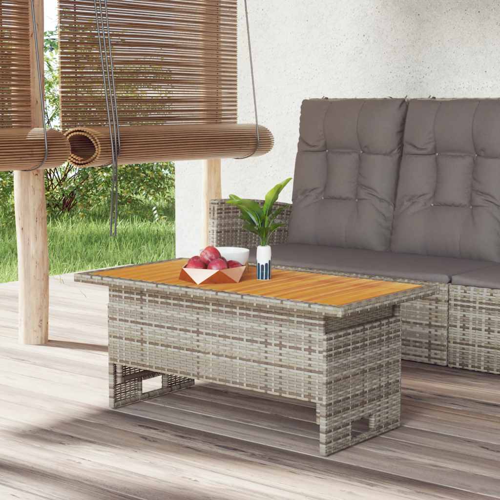 Tuintafel 100x50x43/63 cm acaciahout en poly rattan grijs is nu te koop bij PeponiXL, paradijselijk wonen!