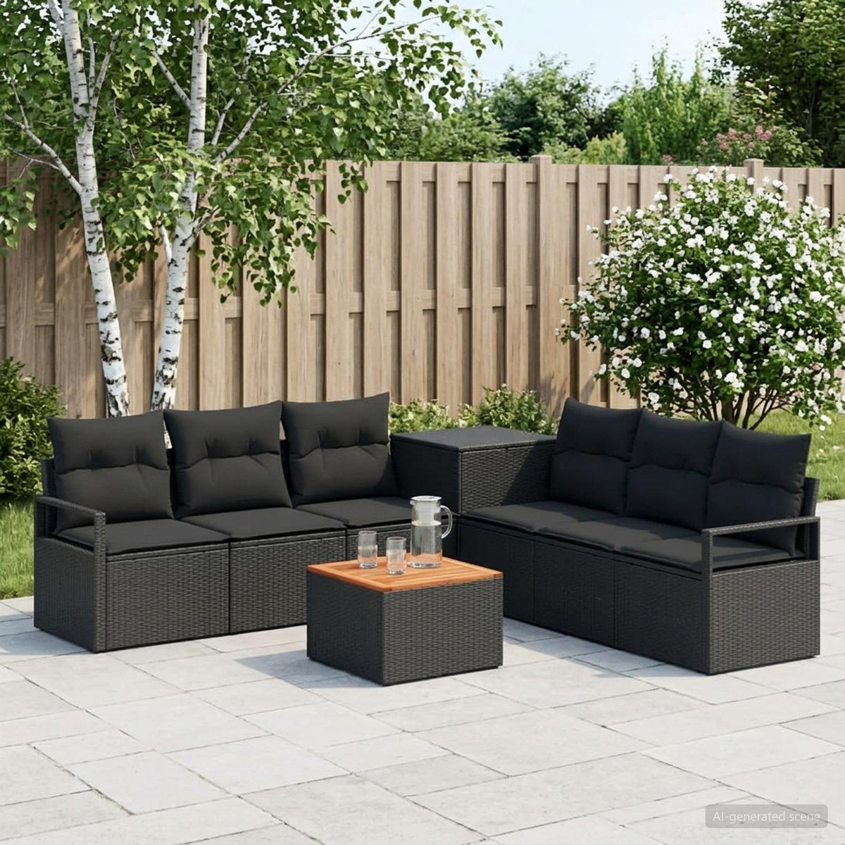 Bankstel 8 st Zwart Poly Rattan en Staal is nu te koop bij PeponiXL, paradijselijk wonen!