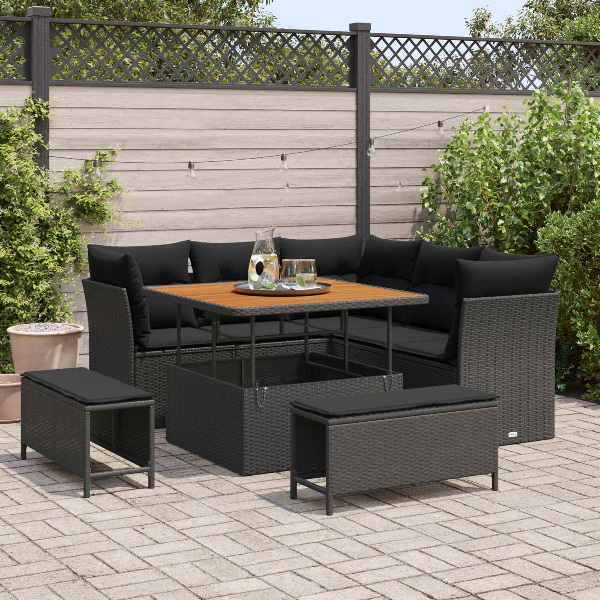 Tuin Sofa Set 8 pcs Zwart Poly riet en gepoedercoat staal is nu te koop bij PeponiXL, paradijselijk wonen!