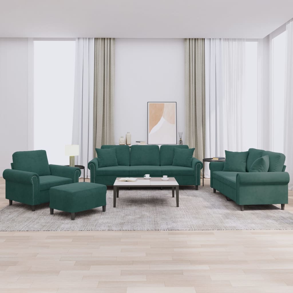 4-delige Loungeset met kussens fluweel donkergroen is nu te koop bij PeponiXL, paradijselijk wonen!