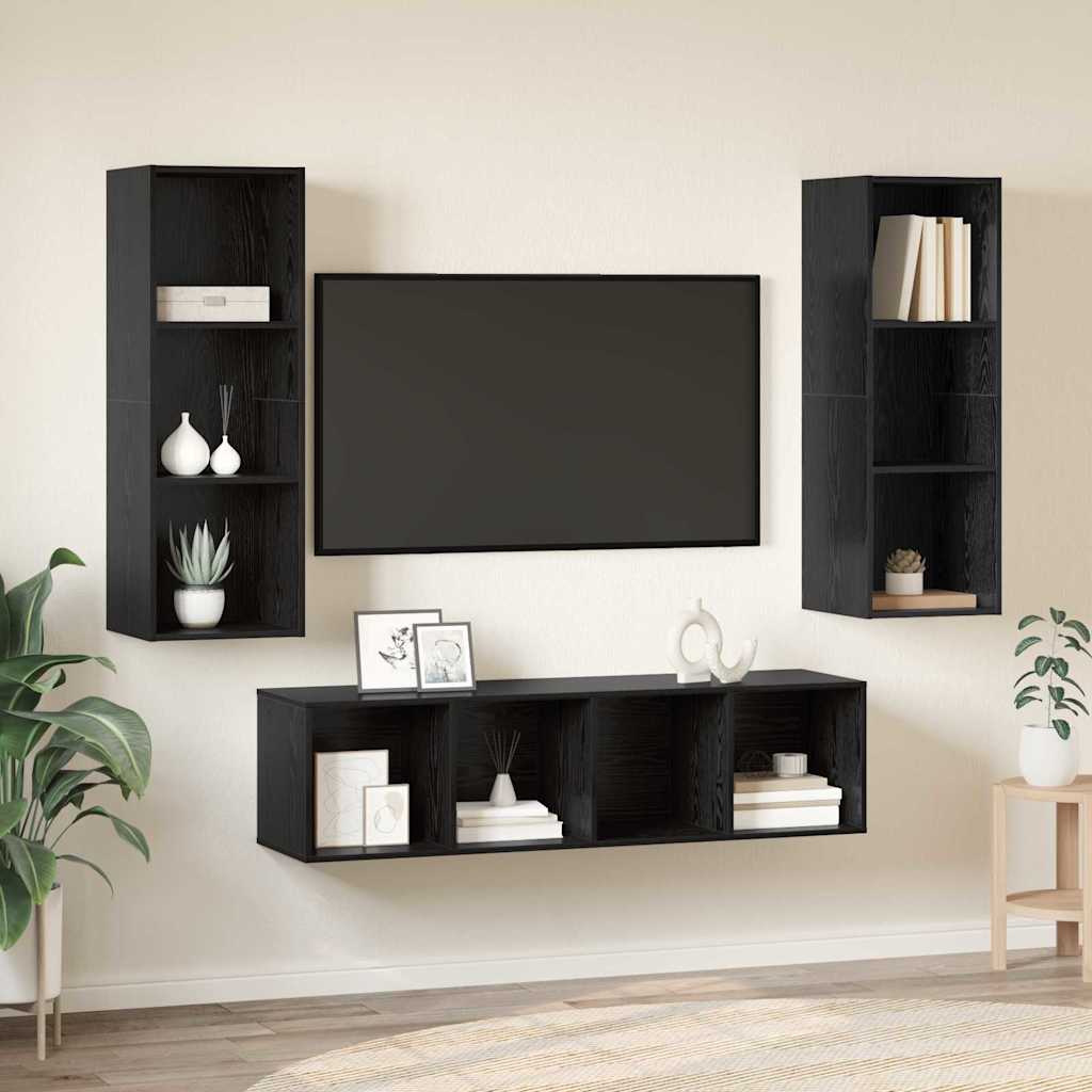 Tv-meubelset Wandgemonteerd 3 pcs Zwart Eiken Bewerkt hout is nu te koop bij PeponiXL, paradijselijk wonen!