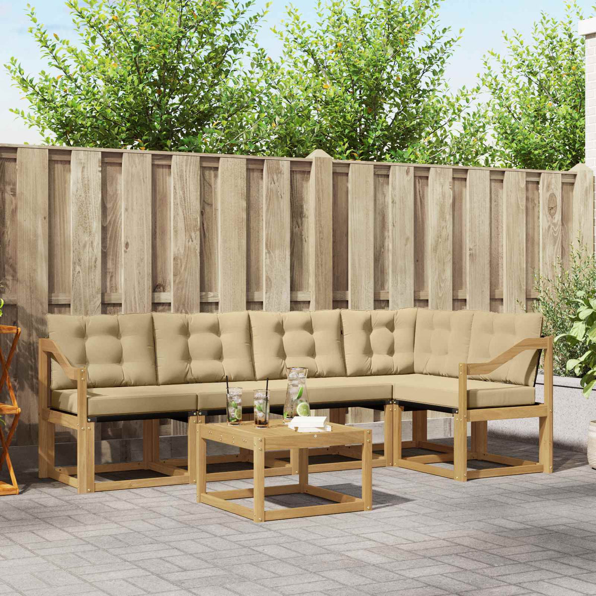 Buiten bankenset met kussen 6 pcs Wit en Beige is nu te koop bij PeponiXL, paradijselijk wonen!