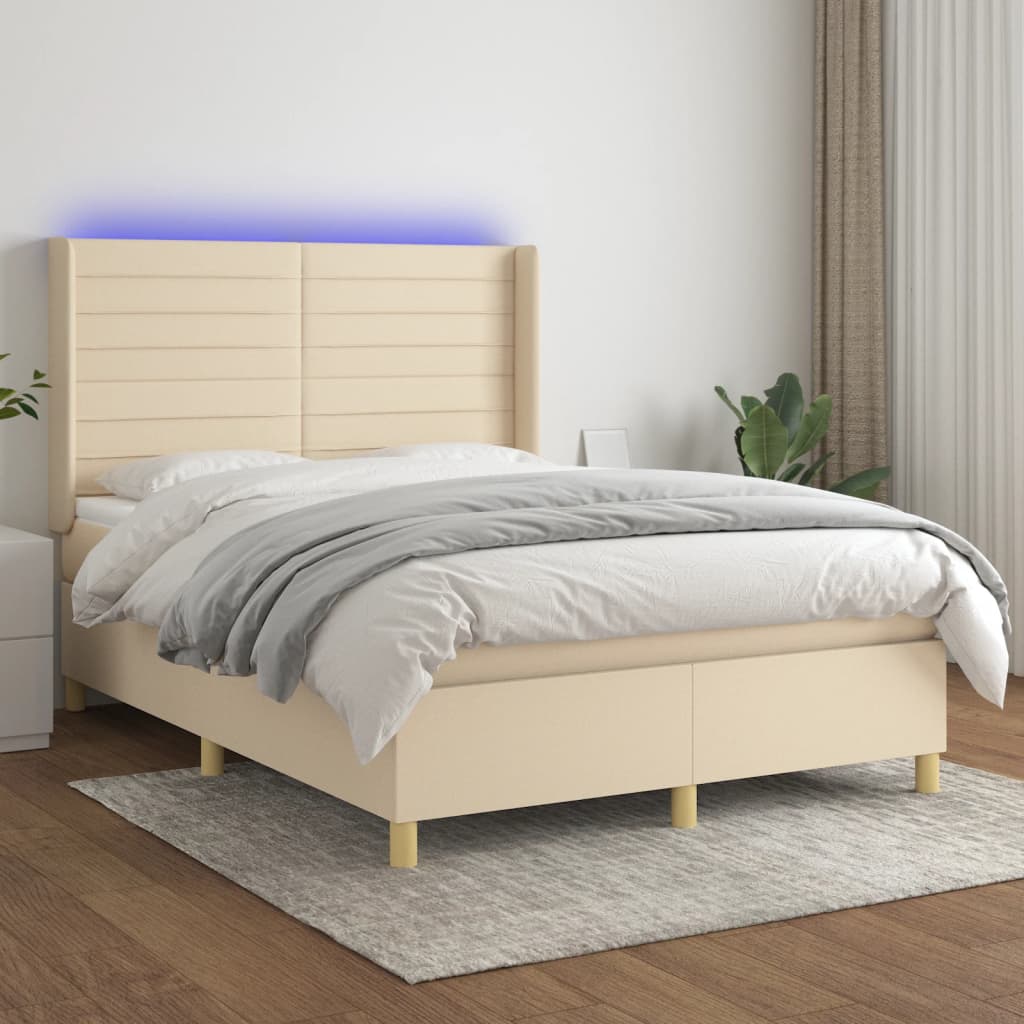 Boxspring met matras en LED stof crèmekleurig 140x190 cm is nu te koop bij PeponiXL, paradijselijk wonen!