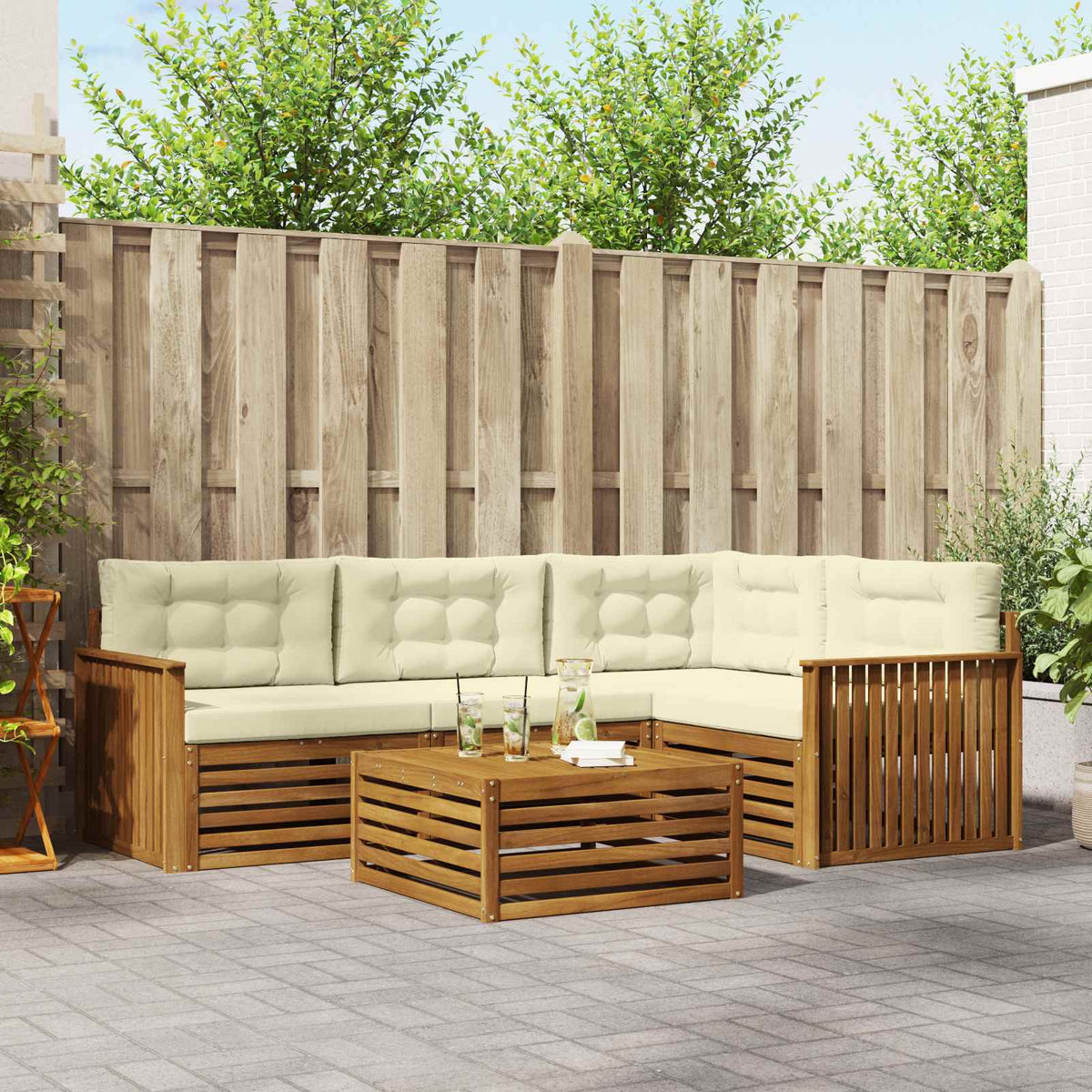 Buiten bankenset met kussen 5 pcs Natuurlijk en Crème is nu te koop bij PeponiXL, paradijselijk wonen!