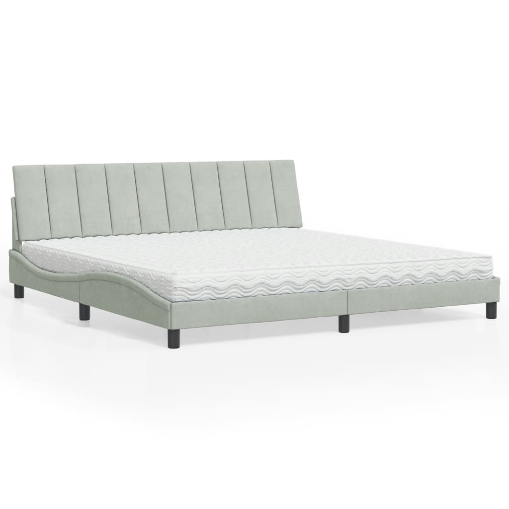 Bed met matras "Hanko" fluweel lichtgrijs 200x200 cm is nu te koop bij PeponiXL, paradijselijk wonen!