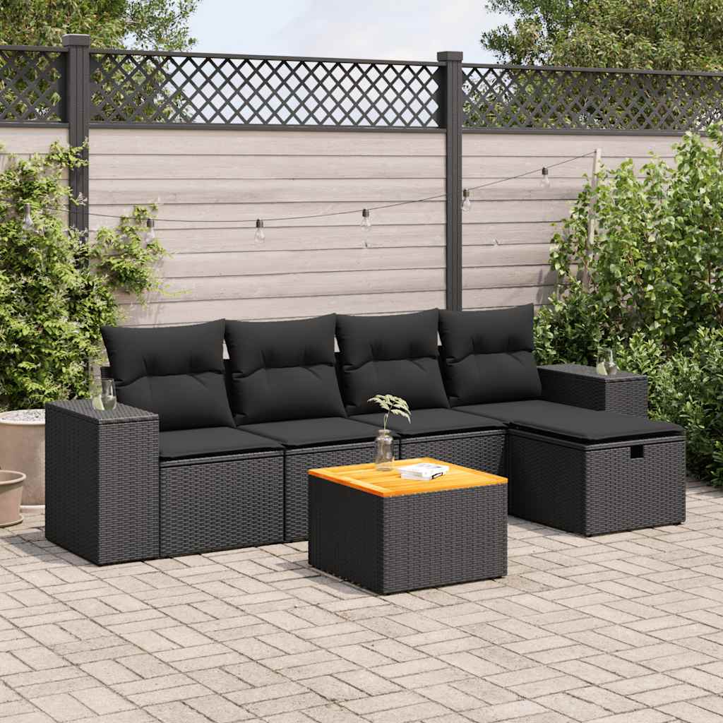 6-delige Loungeset met kussens poly rattan zwart is nu te koop bij PeponiXL, paradijselijk wonen!