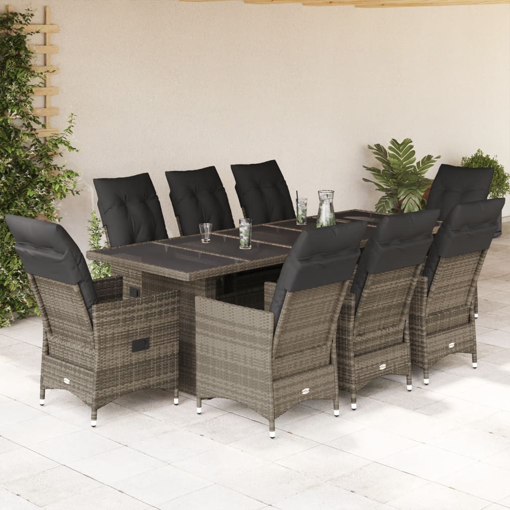9-delige Bistroset met kussens poly rattan grijs is nu te koop bij PeponiXL, paradijselijk wonen!