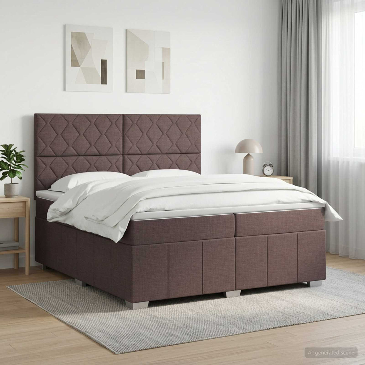 Boxspringbed met matras Donkerbruin 200 x 200 cm Stof is nu te koop bij PeponiXL, paradijselijk wonen!
