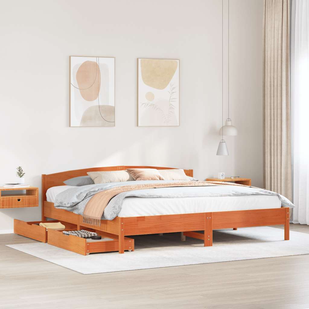 Bedframe zonder matras massief grenenhout wasbruin 200x200 cm is nu te koop bij PeponiXL, paradijselijk wonen!
