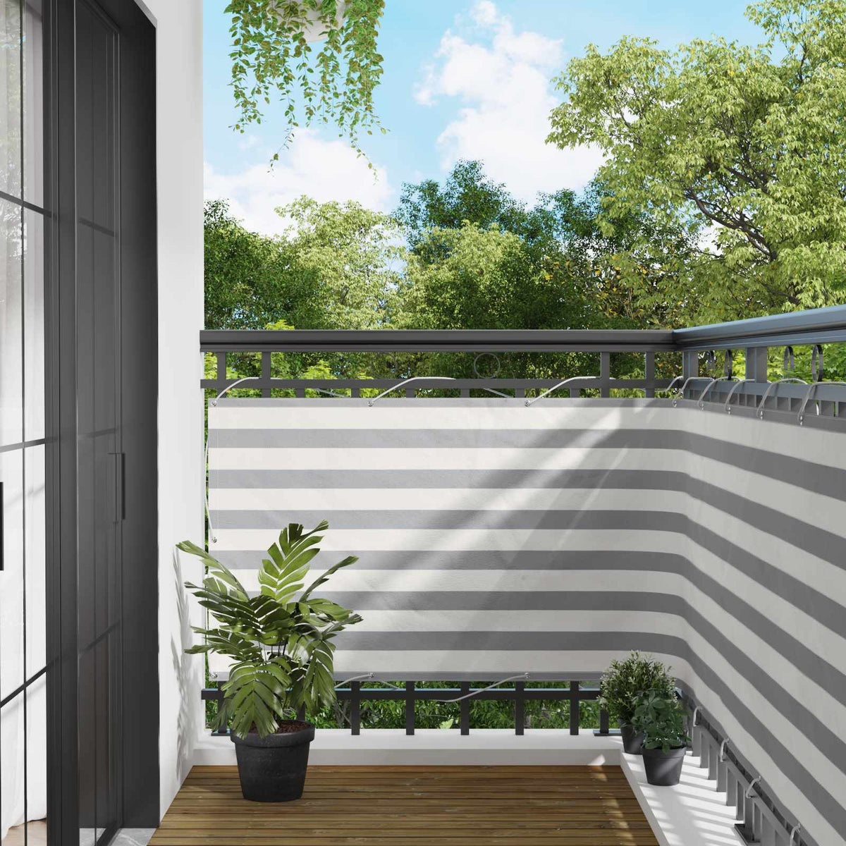 Balkon Scherm Lichtgrijs en wit. 100 x 300 cm Oxford Stof is nu te koop bij PeponiXL, paradijselijk wonen!