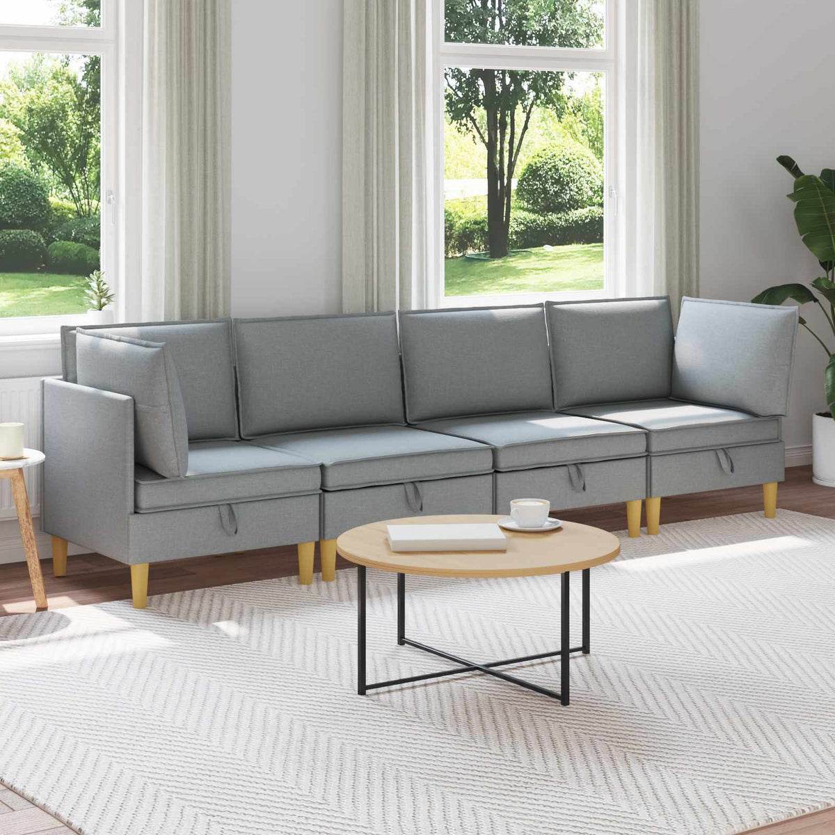 Woonkamer Meubelset met kussen met opslag 4 pcs Lichtgrijs Stof is nu te koop bij PeponiXL, paradijselijk wonen!