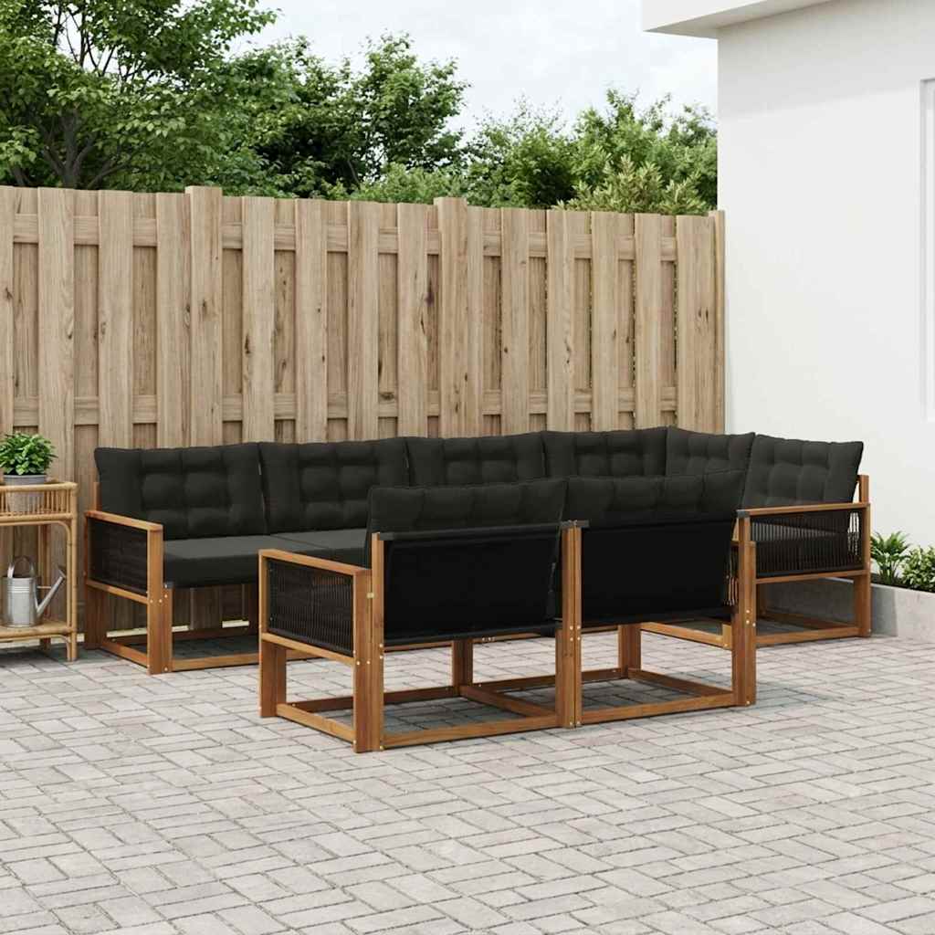 Buiten bankenset met kussen 7 pcs Naturel en Zwart is nu te koop bij PeponiXL, paradijselijk wonen!