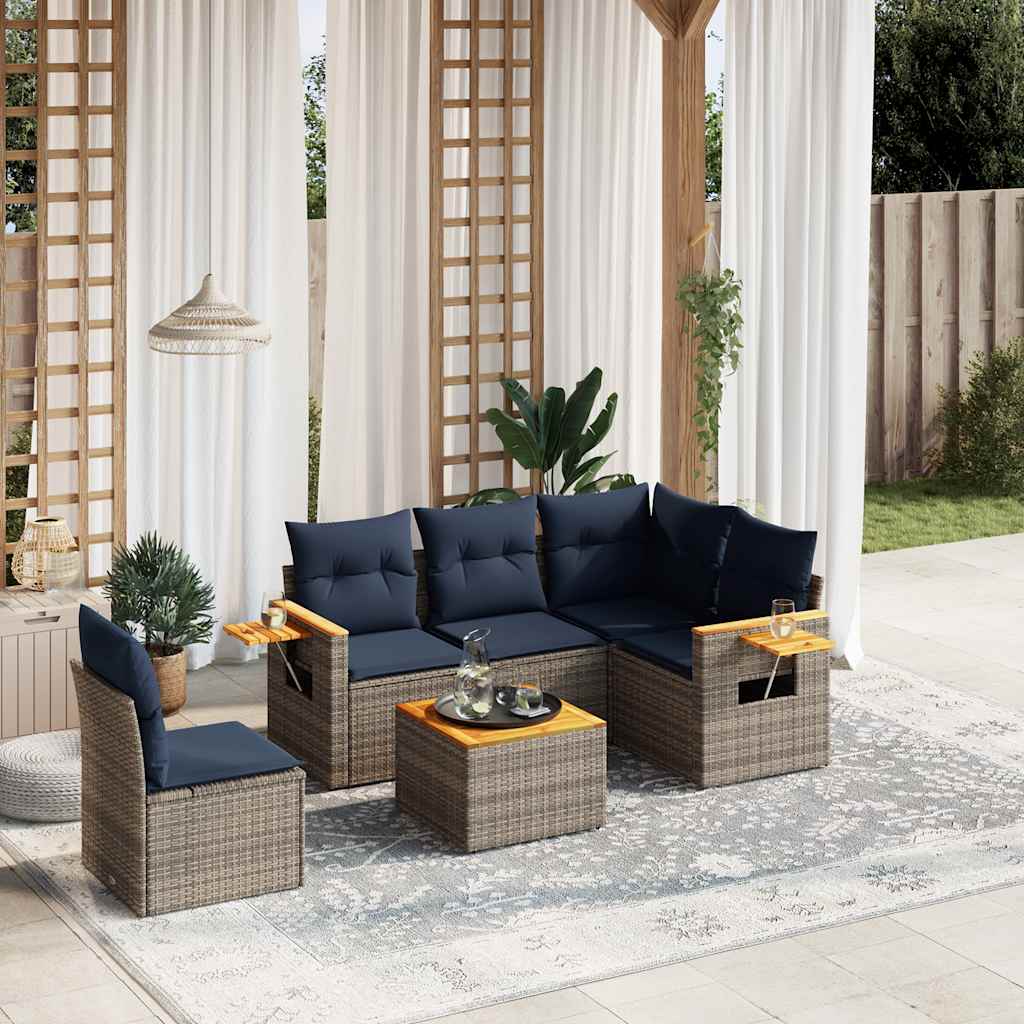 6-delige Loungeset met kussens poly rattan grijs is nu te koop bij PeponiXL, paradijselijk wonen!