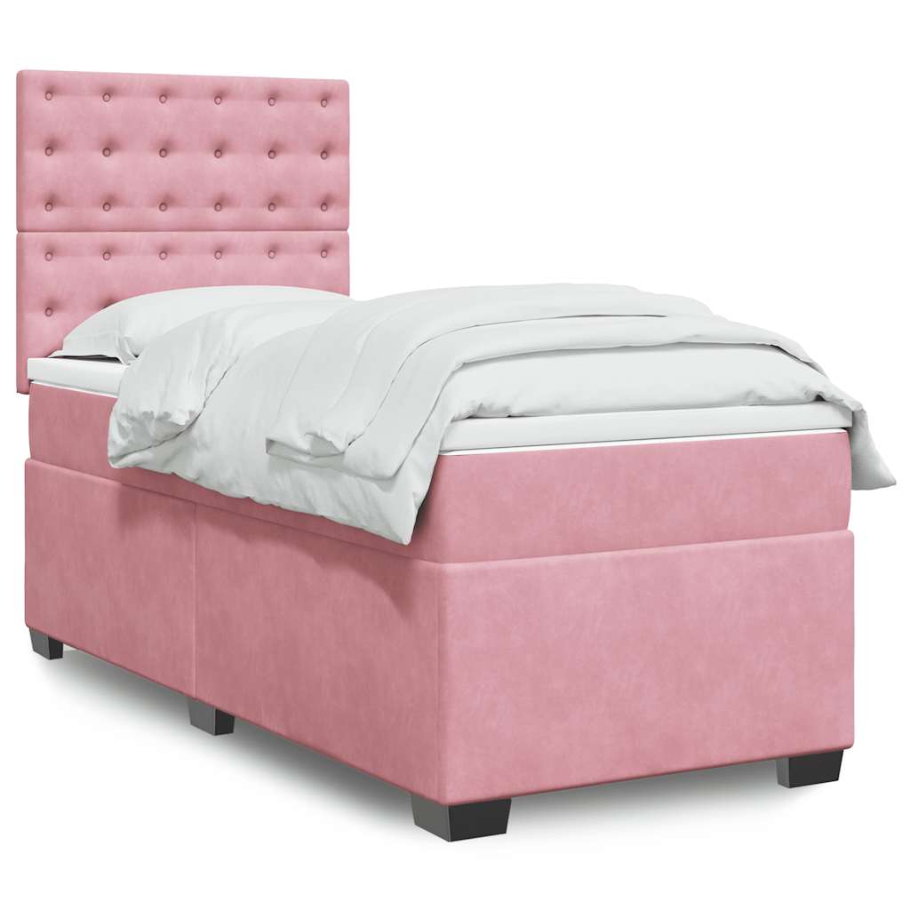 Boxspring met matras fluweel roze 100x200 cm is nu te koop bij PeponiXL, paradijselijk wonen!