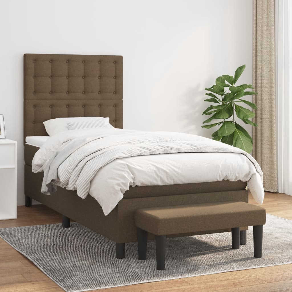 Boxspring met matras stof donkerbruin 90x190 cm is nu te koop bij PeponiXL, paradijselijk wonen!