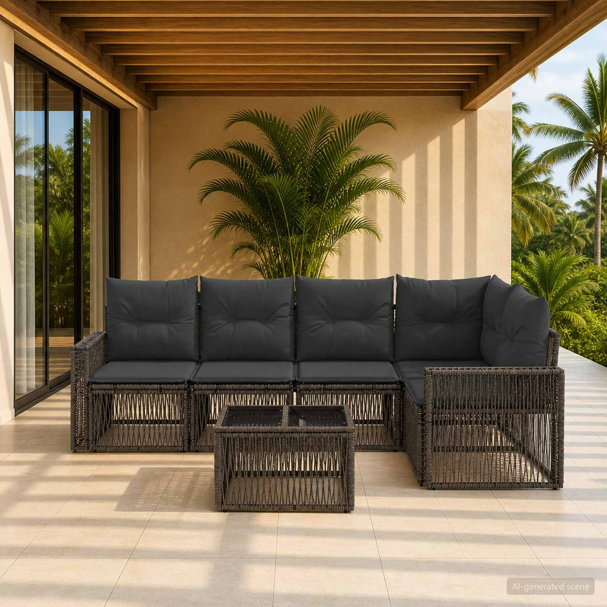 Tuinbankenset 6 pcs Grijs en Donkergrijs poly rattan is nu te koop bij PeponiXL, paradijselijk wonen!