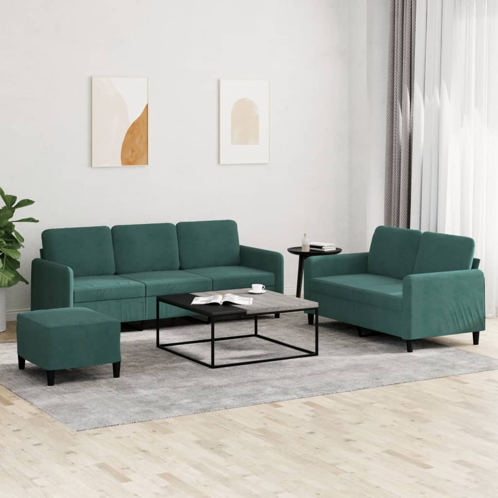 3-delige Loungeset fluweel donkergroen is nu te koop bij PeponiXL, paradijselijk wonen!