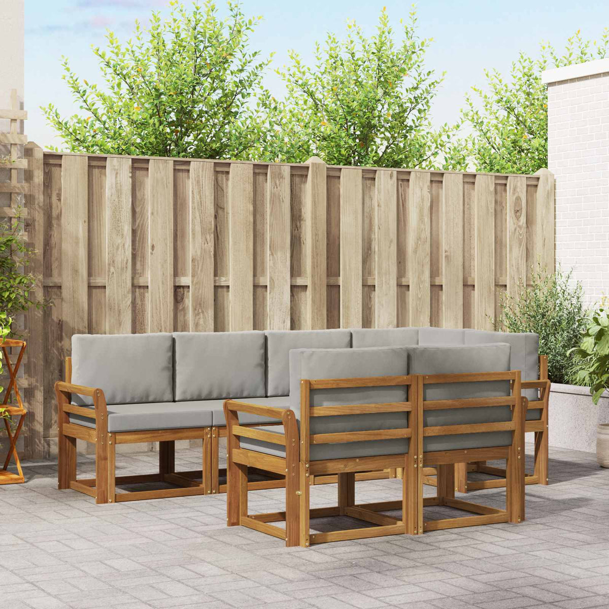 Buiten bankenset met kussen 7 pcs Natuurlijk en Lichtgrijs is nu te koop bij PeponiXL, paradijselijk wonen!