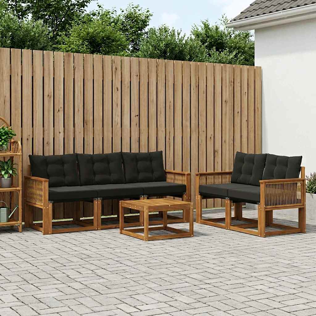 Buiten bankenset met kussen 6 pcs Naturel en Zwart is nu te koop bij PeponiXL, paradijselijk wonen!