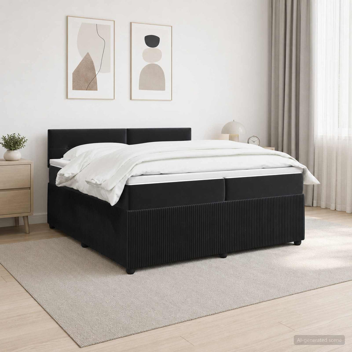Boxspringbed met matras Zwart 200 x 200 cm Fluweel is nu te koop bij PeponiXL, paradijselijk wonen!