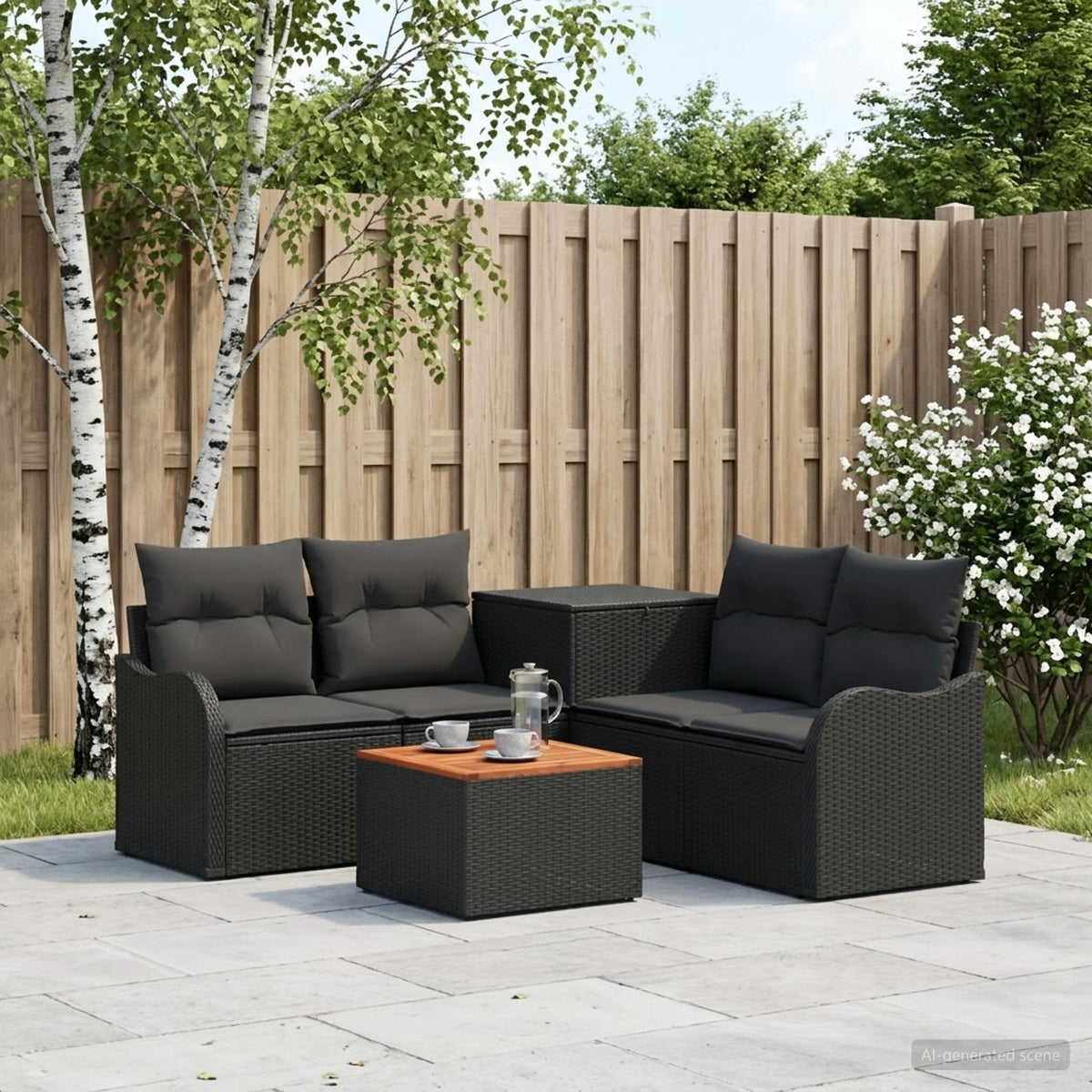 Bankstel 6 st Zwart Poly Rattan en Staal is nu te koop bij PeponiXL, paradijselijk wonen!
